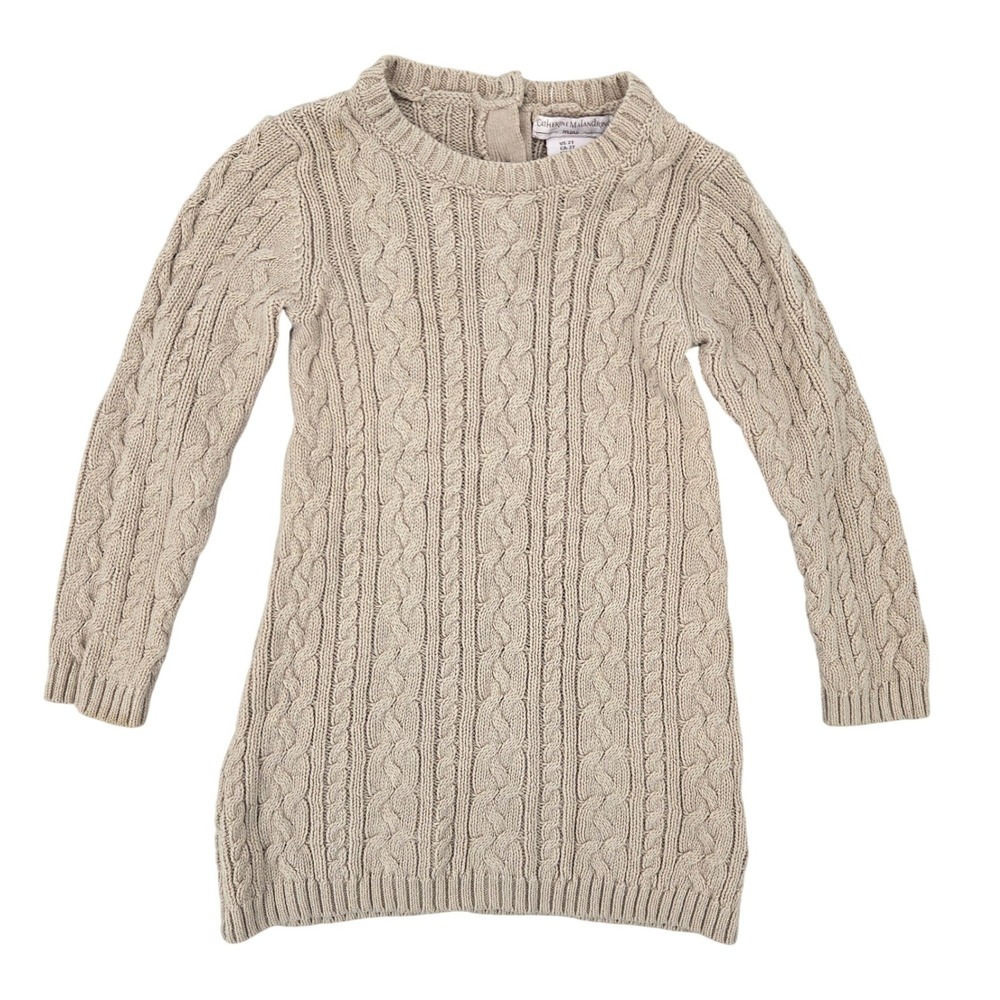 Catherine Malandrino Mini 2T Cable Knit Sweater Dress Toddler Girls Tan Preppy